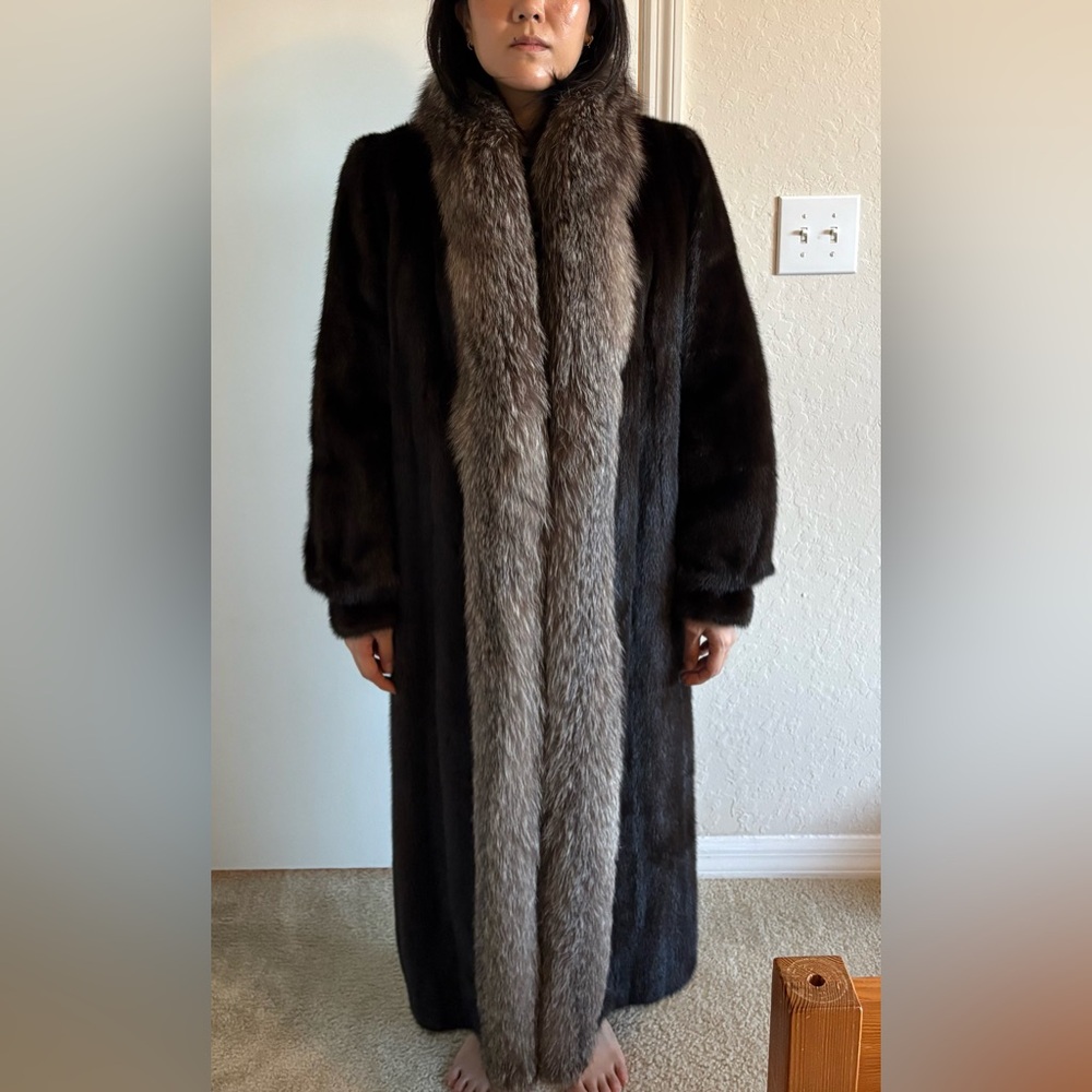 Saga Furs Mink Coat with Brown Fur Trim